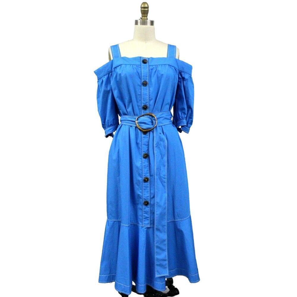 Derek Lam 10 Crosby Santorini Blue Dress Azure Size 10 NWT $495 Cold Shoulder